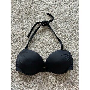 Wet-Seal Womens Black Padded Wired Swim Top Beach Size Small Tie Neck Lounge